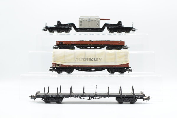 Märklin H0 Konvolut Schwerlastrungenwagen, Niederbordwagen, Niederbordwagen mit Plane, Schwerlastwagen mit Trafo "AEG" DB (unvollständig)