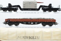 Märklin H0 Konvolut Schwerlastrungenwagen, Niederbordwagen, Niederbordwagen mit Plane, Schwerlastwagen mit Trafo "AEG" DB (unvollständig)