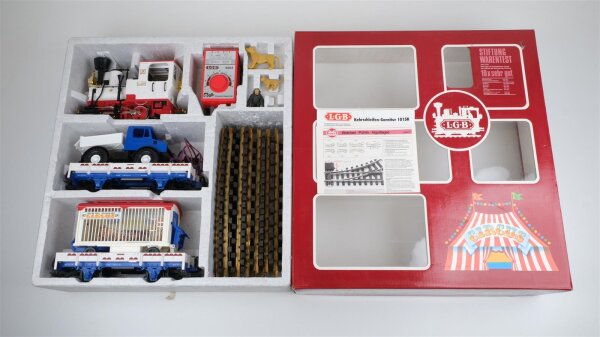 LGB G 21988 Set Circus Dampflok Stainz weiß mit Flachwagen und Beladung (unvollständig)