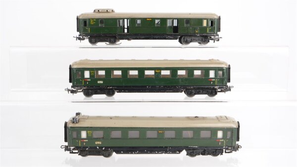 Märklin H0 Konvolut 2 Personenwagen (346/1) Packwagen (346/4, beleuchtet) Blech (ungetestet)