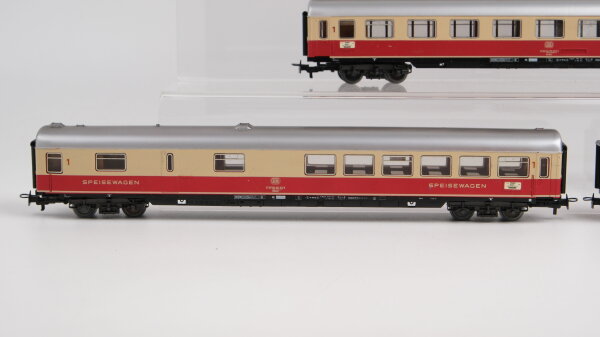 Märklin H0 Konvolut "TEE" Panoramawagen 1.Kl., 2 Personenwagen 1.Kl., Personenwagen 1.Kl. beleuchtet, Speisewagen 1.Kl. DB (ungetestet)