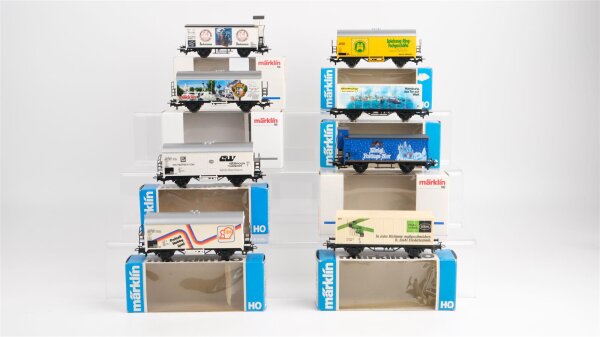 Märklin H0 Konvolut 6 Kühlwagen, 2 Containertragewagen mit Ladung DB/u.a.