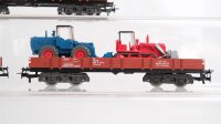 Märklin H0 Konvolut Niederbordwagen, Niederbordwagen mit Plane "Märklin", Niederbordwagen mit 2 Baumaschienen DB