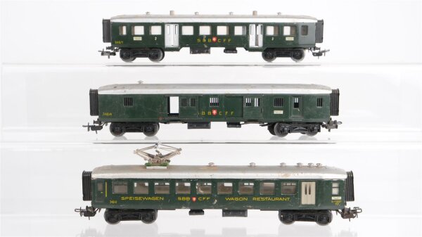 Märklin H0 Konvolut Speisewagen, Personenwagen 2.Kl., Packwagen SBB-CFF