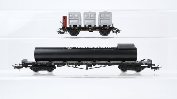 Märklin H0 Konvolut Schwerlastrungenwagen "Mannesmann Röhrenwerk", Behältertragewagen mit Bremserhaus "Von Haus zu Haus" DB