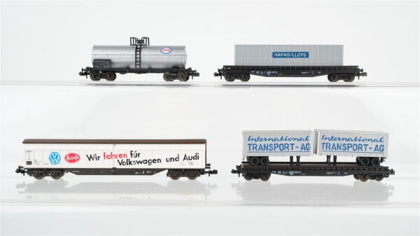 Roco N Konvolut Schiebewandwagen "Audi VW" Schwerlastwagen mit Ladung "Internationale Transport-AG Hapag/Lloyd" Kesselwagen "Esso" DB u.a.