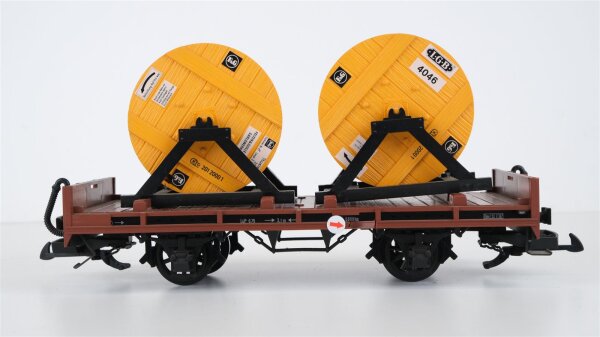 LGB G Flachwagen braun mit Kabeltrommeln (Abbrüche)