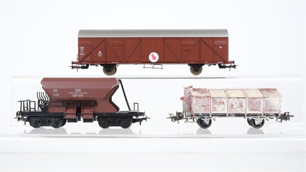Klein Modellbahn/Unbekannt H0 Konvolut gedeckter Güterwagen, Schotterwagen, Klappdeckelwagen mit Bremserhaus DB/ÖBB (Fehlteil)