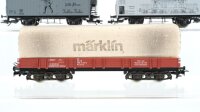 Märklin H0 Konvolut Kranwagen "Krupp-Ardelt" & Kranschutzwagen, Niederbordwagen mit Plane "Märklin" 2 gedeckte Güterwagen mit Bremserhaus DB/u.a.
