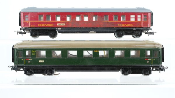 Märklin H0 Konvolut 346/3 Schlafwagen, 346/1 Personenwagen beleuchtet 2.Kl. Blech (ungetestet)
