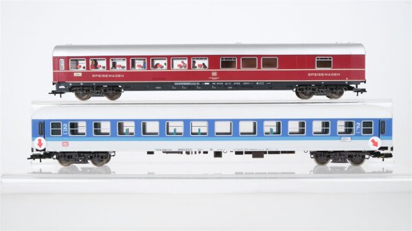 Fleischmann H0 Konvolut Grossraumwagen 2.Kl blau/weiss beleuchtet, Speisewagen DB (ungetestet, Abbruch)