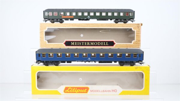 Liliput H0 Konvolut Personenwagen mit Speiseraum 2.Kl., Personenwagen 1.Kl blau DB