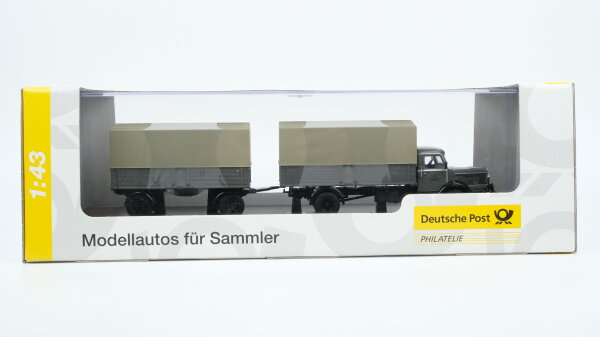Schuco 025603 Krupp Titan Planen-LKW mit Anhänger "Deutsche Bundespost" (1:43)