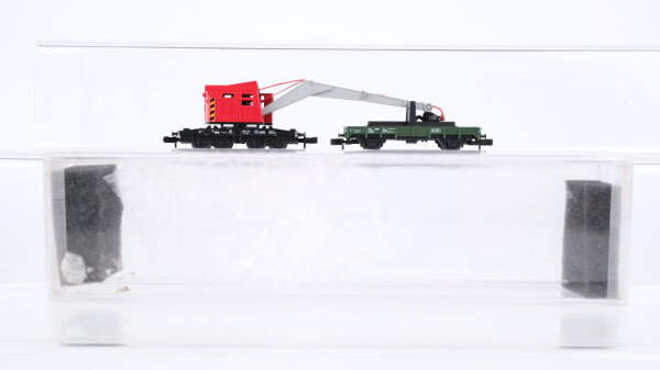 Minitrix N Konvolut Kranwagen mit Kranschutzwagen DB