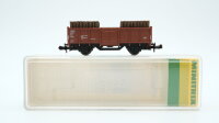 Minitrix N 51326500 Hochbordwagen, Ladung: Grubenholz E...