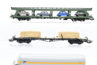Märklin H0 Konvolut Kesselwagen "VTG" Autotransportwagen teilbeladen Rungenwagen mit Holz DB (Kupplung fehlt)