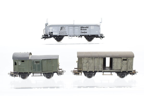 Märklin H0 Konvolut Klappdachwagen "Albrecht Braun Lonsee" gedeckter Güterwagen Güterzugbegleitwagen DB u.a. (teilweise patiniert)