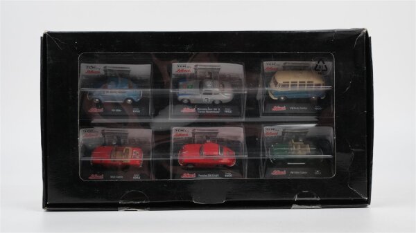 Schuco H0 204936 Modellauto Set, 6 Fahrzeuge, VW Porsche Mercedes MGB TCM by Schuco, 1:72