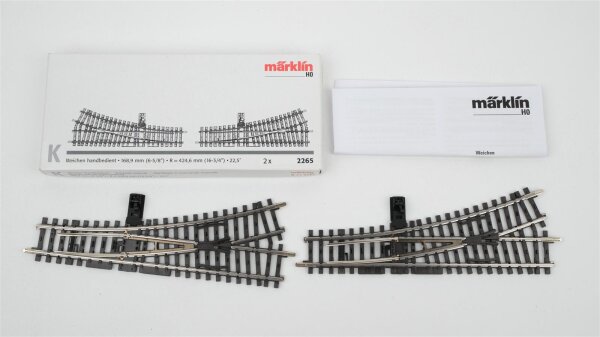 Märklin H0 2265 K-Gleis Weiche links (2x) handbedient 168,9mm, R=424,6mm, 22,5° NEU OVP