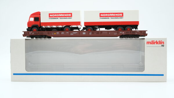 Märklin H0 4743 Niederflurwagen für Lkw-Transport (Nordmende Thomson Technology)  Saadkms 690 der DB  DB AG