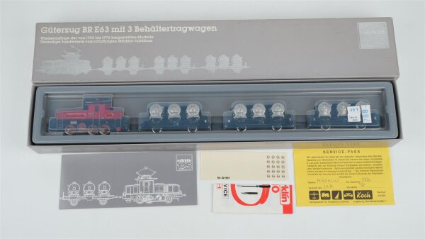 Märklin H0 2874 Güterzug BR E63 mit Behälterwagen DB Wechselstrom (Lok vermutlich verharzt)