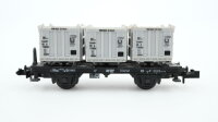 Minitrix N 51 3535 00 Behältertragwagen, Ladung: 3...