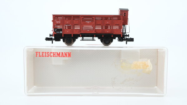 Fleischmann N 8356 Flachdach Viehwagen mit Bremserhaus Vh04 DB