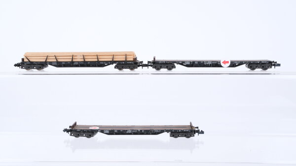 Minitrix N Konvolut Rungenwagen teilbeladen mit Holz DB (Rungen fehlen)