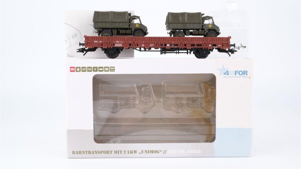Märklin H0 46958 Niederbordwagen mit Unimog  Kls 443 der DB