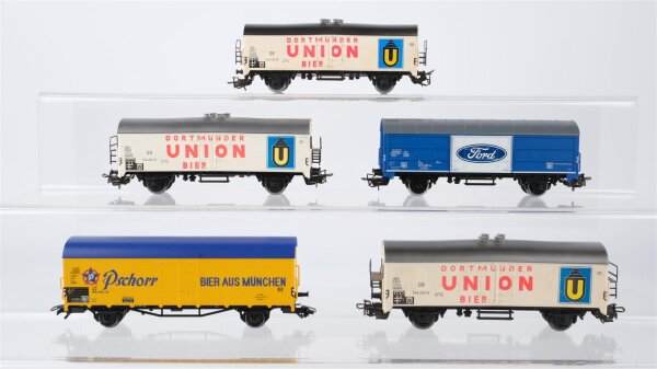 Märklin H0 Konvolut Kühlwagen "Dortmunder Union Bier" gedeckter Güterwagen "Pschorr" Schiebewandwagen "Ford" DB