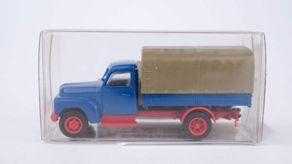 Brekina H0 37114 Hanomag L28 Pritsche/Plane blau-grau