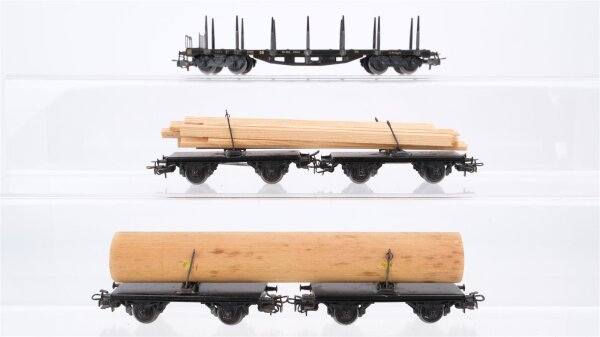 Märklin H0 Konvolut Rungenwagen Drehschemelwagen mit Langholzladung DB u.a. (Abbrüche)