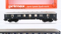Märklin/Primex H0 Konvolut Packwagen, Speisewagen "DSG" Personenwagen 1.Kl. blau, Personenwagen 1.Kl. beige/oceanblau DB