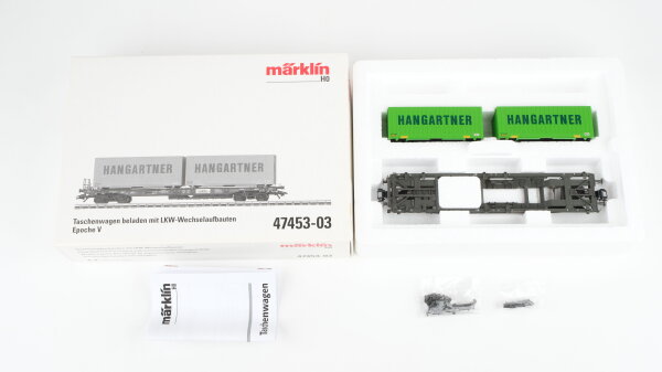 Märklin H0 47453-03 Taschenwagen beladen mit Lkw-Wechselaufbauten