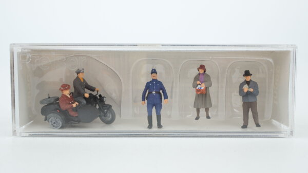 Preiser H0 10565 Zündapp KS 750 mit Beiwagen. Passanten frühe Epoche