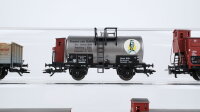 Märklin H0 Konvolut Flachdachwagen mit Bremserhaus Flachdachwagen "SOMSO" Kesselwagen "Brauerei Stadtkeller" Hochbordwagen mit Bremserhaus "Egidius Dorst" DR