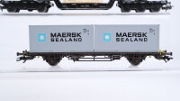 Märklin H0 Konvolut gedeckter Güterwagen, Schlackewagen "MW" Schwerlastwagen mit Überseekiste, Containertragewagen "Maersk Sealand" gedecker Güterwagen mit Zugschluss DB