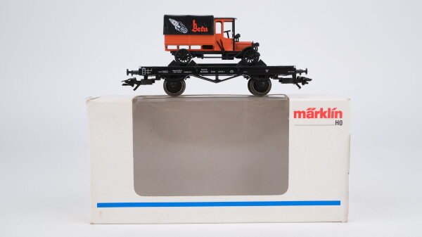Märklin H0 46841 Flachwagen mit Lkw (Beru Zündkerzen) X der DRG