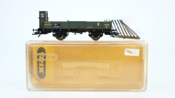 Trix H0 23639 Niederbordwagen mit Bremserhaus K.Bay.Sts.B.