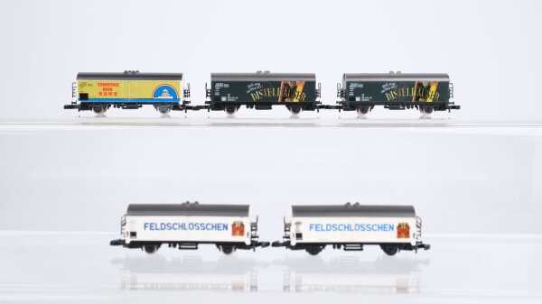Märklin Z Konvolut Kühlwagen "Distelhäuser Feldschlösschen Tsingato Bier" DB u.a.
