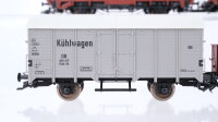 Fleischmann H0 Konvolut Autotransportwagen-Set mit 4 VW-Käfer Hochbordwagen Kühlwagen DB