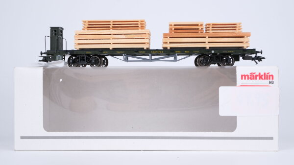 Märklin H0 46282 Flachwagen mit Bremserhaus und Kantholz-Stapeln  SSml der K.Bay.Sts.B.
