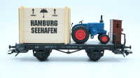 Märklin H0 46843 Flachwagen mit Überseekiste und Traktor  H 10 der DB