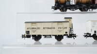 Unbekannt H0 Konvolut Flachdachwagen "Amica, Brauerei Rettenmeyer" Behältertragewagen, Weinfasswagen