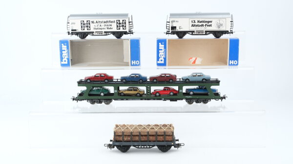 Märklin/baur H0 Konvolut Rungenwagen "Baumstämme" Autotransportwagen mit 8 PKW Kühlwagen "13., 16. HattingerAltstadtfest" DB/RN