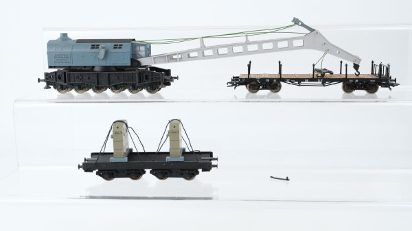 Fleischmann H0 Konvolut Kranwagen Gegengewichtswagen Rungenwagen DB