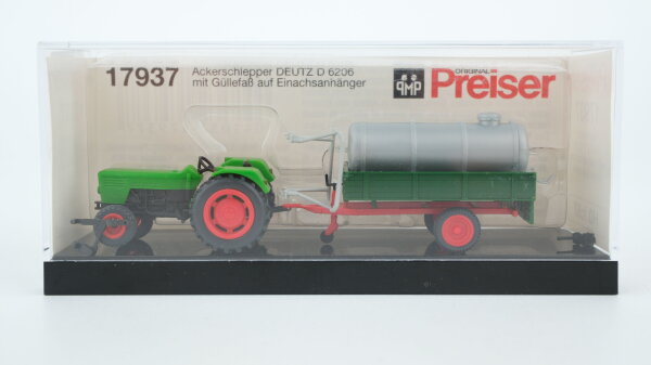 Preiser H0 17937 Ackerschlepper Deutz D 6206 mit Güllefaß auf Einachsanhänger