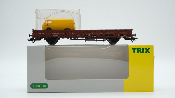 Trix H0 24201-06 Niederbordwagen mit Fahrzeug DB
