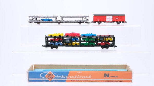 Roco u.a. N Konvolut Autotransportwage teilbeladen Fahrradwagen "Guschlbauer" DB u.a.