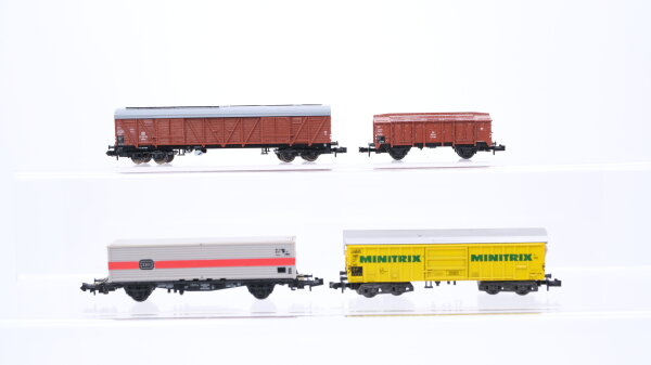 Minitrix N Konvolut gedeckter Güterwagen Schwenkdachwagen Klappdeckelwagen Containertragwagen DB (Abbruch)